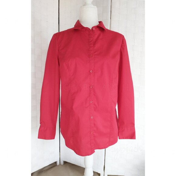 George Button Down Shirt Medium Red Top Classic Lagenlook Preppy Coastal Grandma - Picture 2 of 14